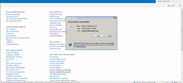 Export Search Configuration